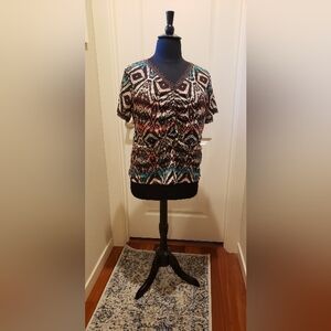 Jones New York Geometric Women's Blouse - Brown, Beige, Salmon